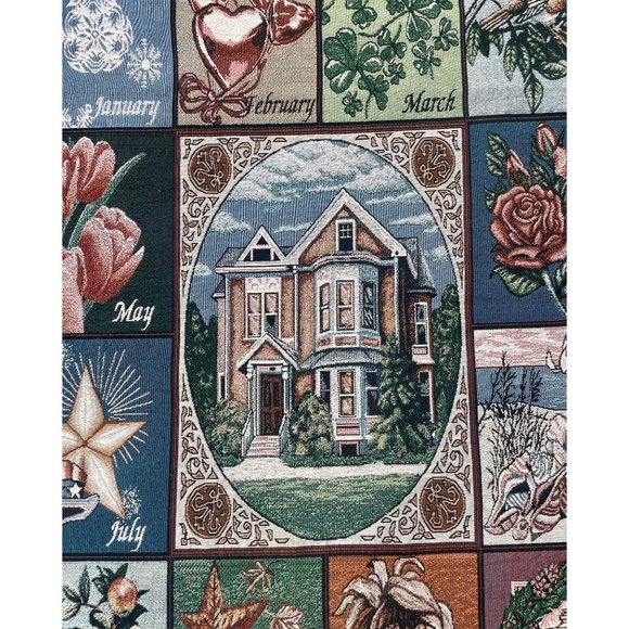 Vintage Woven Tapestry of Seasons Months of the Year & Holidays with Hanging woo - Picture 6 of 10